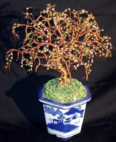 Beaded Bonsai Wire Tree Sculpture.